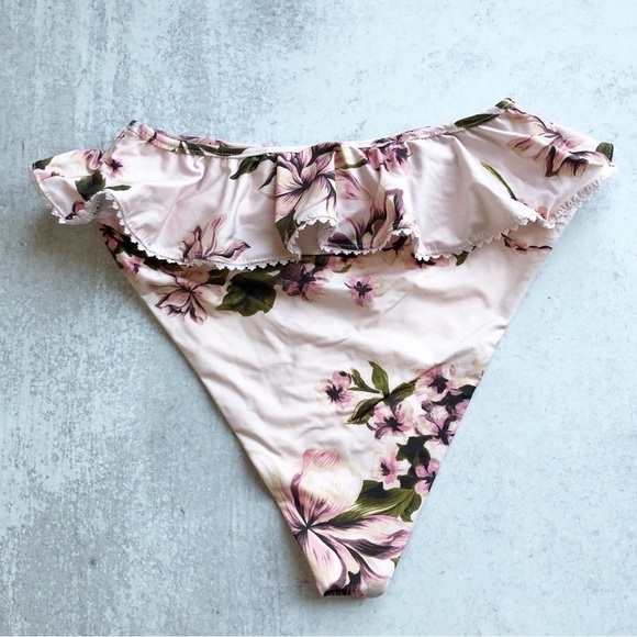 Beach Riot Daisy Ruffled High Rise Waist Bikini Bottom Pink Floral Size Large - Picture 7 of 13